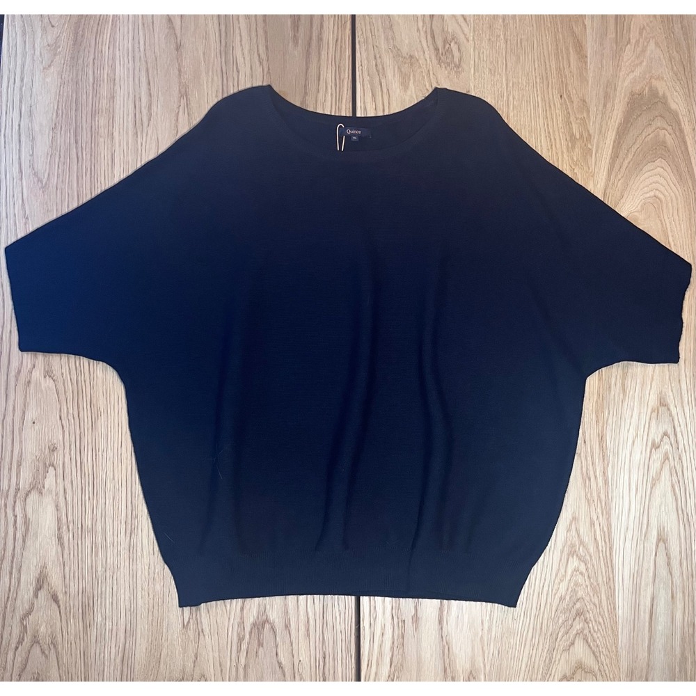 Quince Organic Cotton Cashmere Batwing Sweater Women XL Black Quiet Luxury - Picture 3 of 9